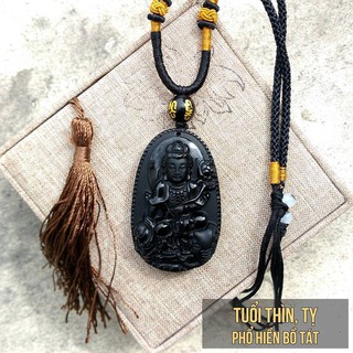 Phật Bản Mệnh Phổ Hiền Bồ Tát Phù Hộ Tuổi Thìn, Tỵ Đá Obsidian Màu Đen