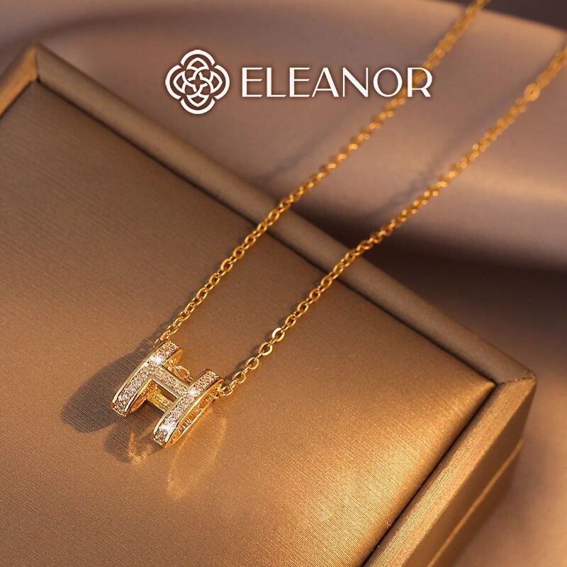 Dây chuyền nữ bạc 925 Eleanor Accessories đính đá mặt chữ H phụ kiện trang sức dễ thương xinh xắn