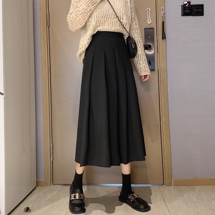 SUXI Chân Váy Chữ A Lưng Cao Màu Sắc Đơn Giản Thời Trang Cho Nữ