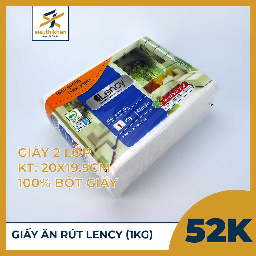 Giấy ăn rút Lency dài túi 1kg, 2 lớp 100% bột giấy nhập khẩu | SIÊU THỊ KHĂN