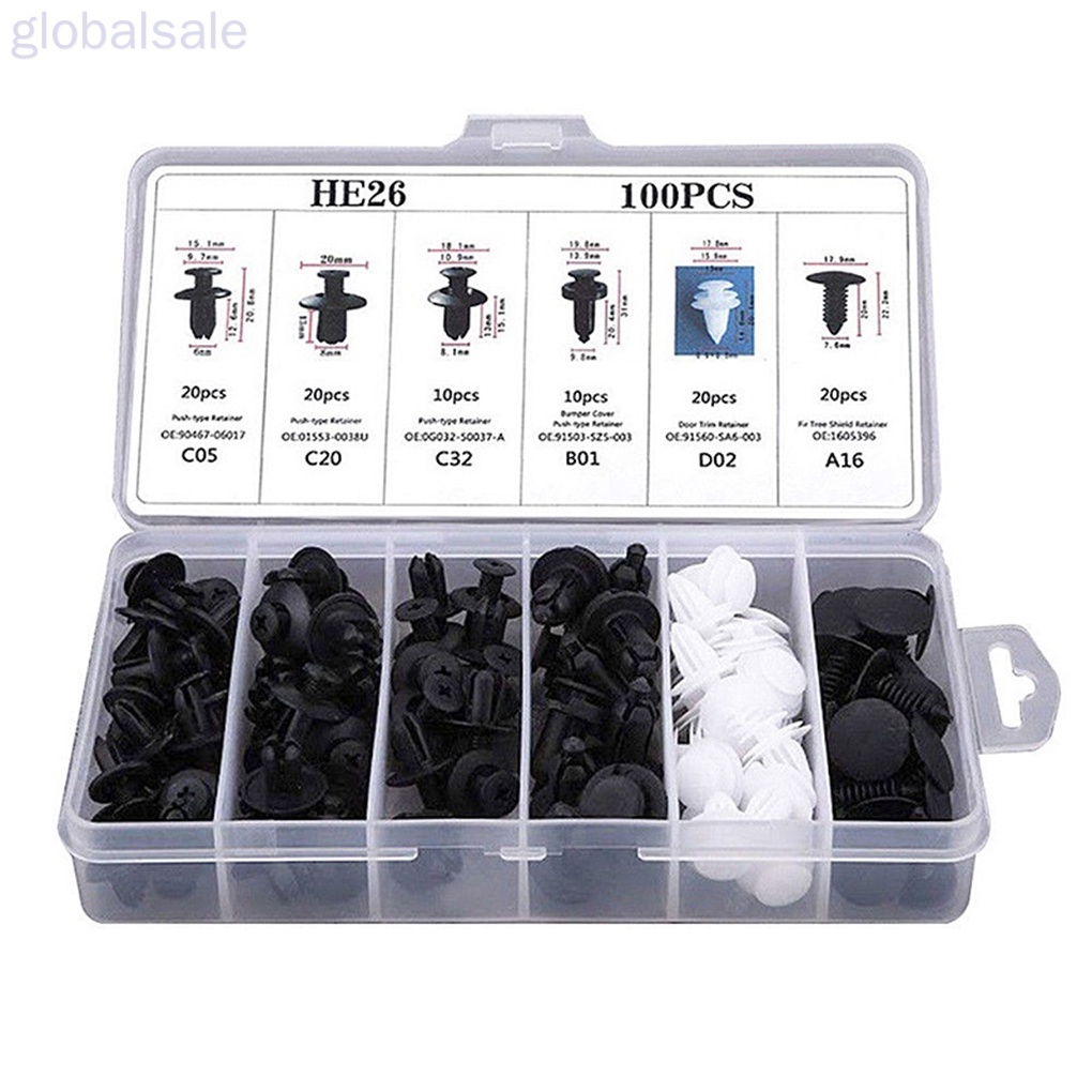 Bộ 100 cái đinh tán nhựa cố định cửa và phụ kiện xe hơi