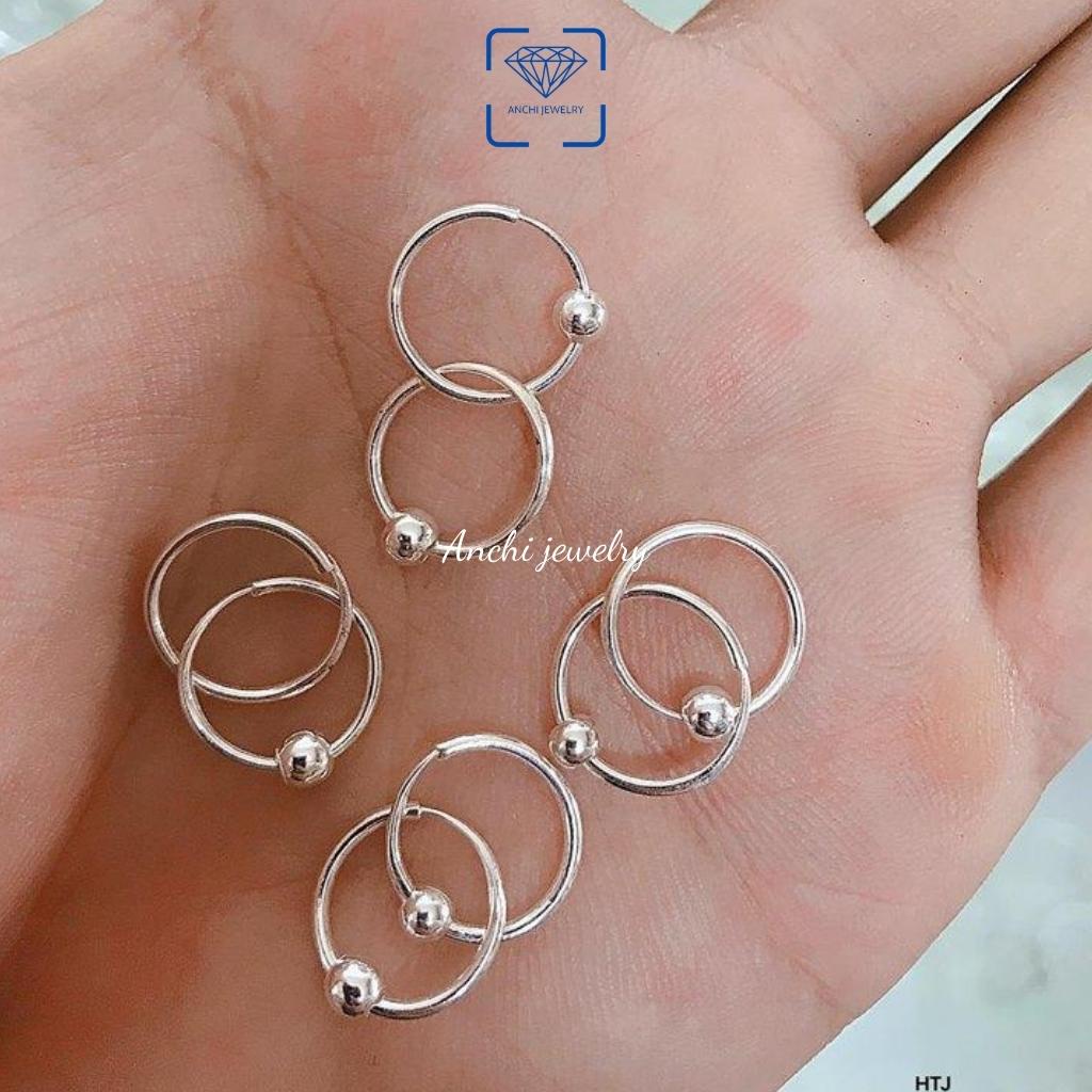 Khuyên tai tròn trơn bi bạc ta nguyên chất - Anchi jewelry