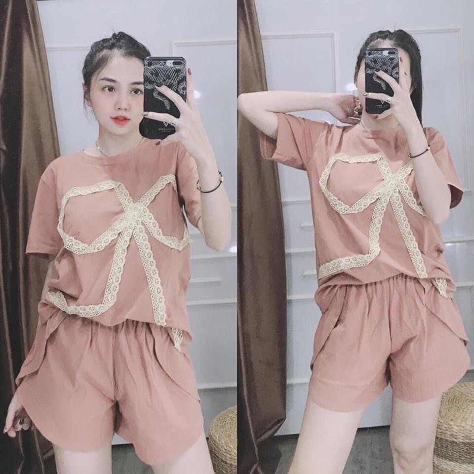 Set Đồ Bộ Đùi Phối Nơ Chất Liệu Thun Cotton