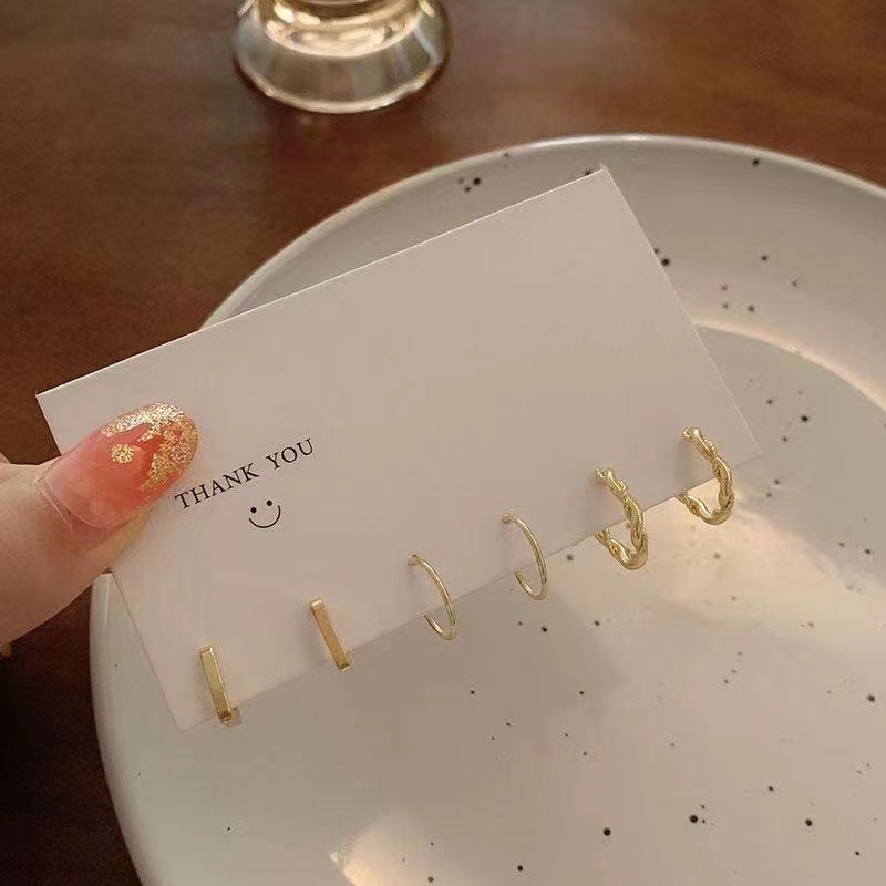 iF YOU Set 3 đôi khuyên tai   dáng tròn mạ bạc thời trang dành cho nữ