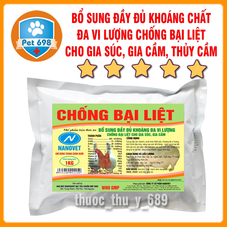 1kg CHỐNG BẠI LIỆT cung cấp khoáng chất đa vi lượng, chống bại liệt vật nuôi gia súc, gia cầm thủy cầm