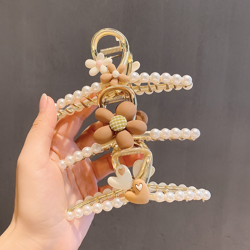 Kẹp Tóc Kim Loại Hình Hoa Đính Ngọc Thời Trang Hàn Quốc Cho Nữ