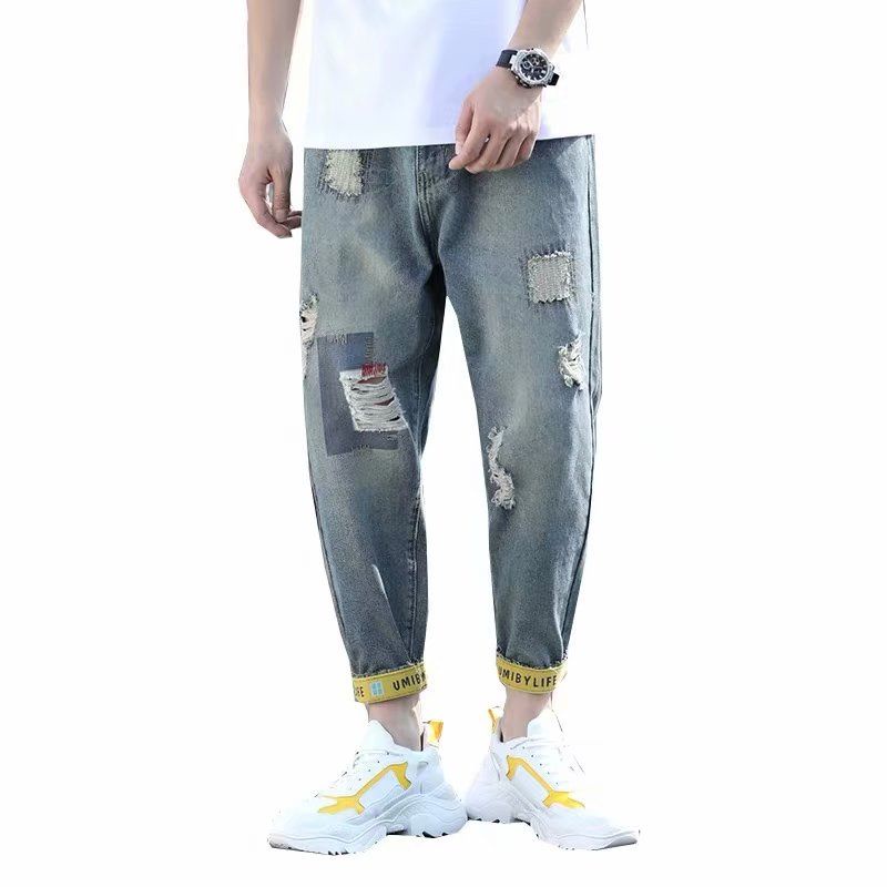 Quần Jeans Dài Rách Gối Thời Trang Dành Cho Nam Size Lớn