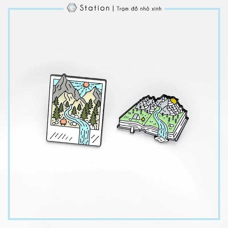 Pin cài áo kí sự thiên nhiên/ núi đá qua khung hình/ quyển sổ - GC302