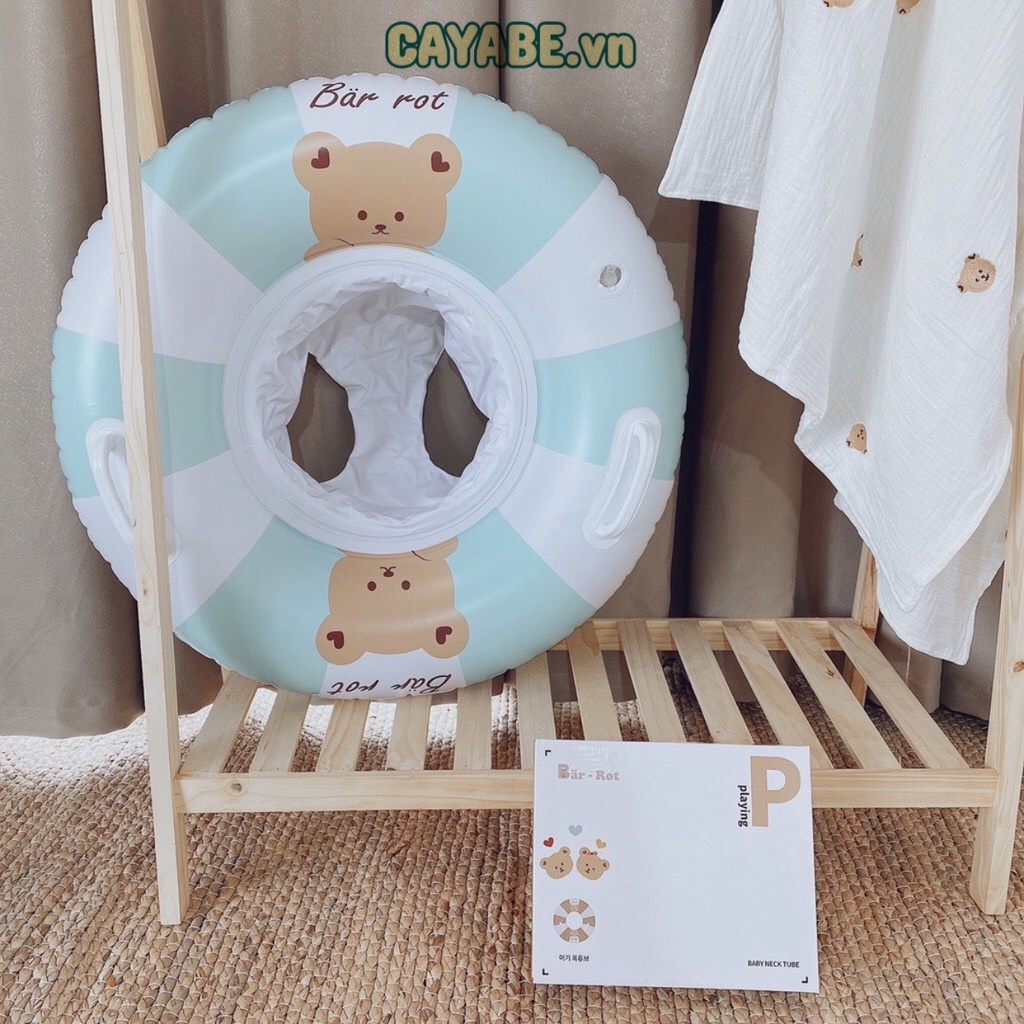 [CAYABE]: Phao bơi ngồi chống lật xỏ chân Barrot cho bé gấu nâu Brown Hàn Quốc màu xanh mint - nâu