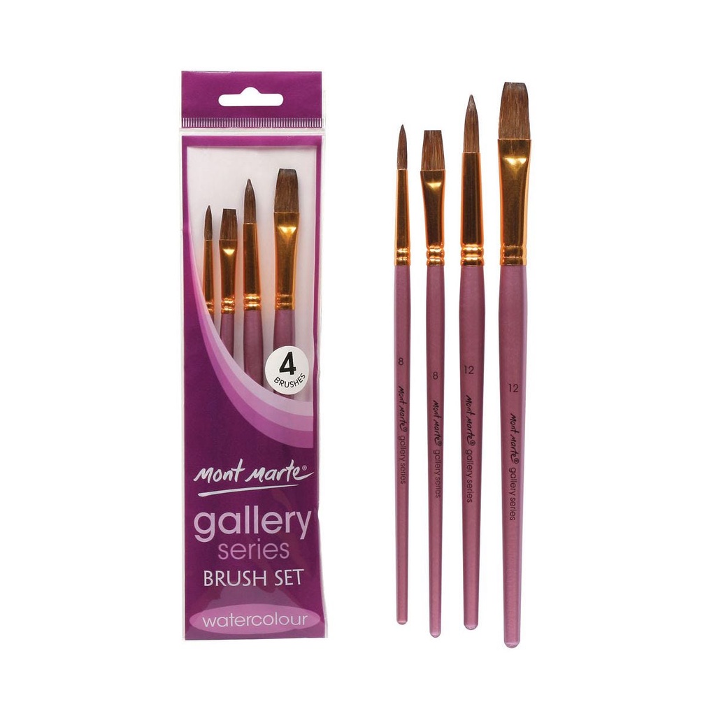 Bộ 4 Cọ Vẽ Màu Nước Mont Marte - Gallery Series Brush Set Watercolour 4pce - BMHS0028