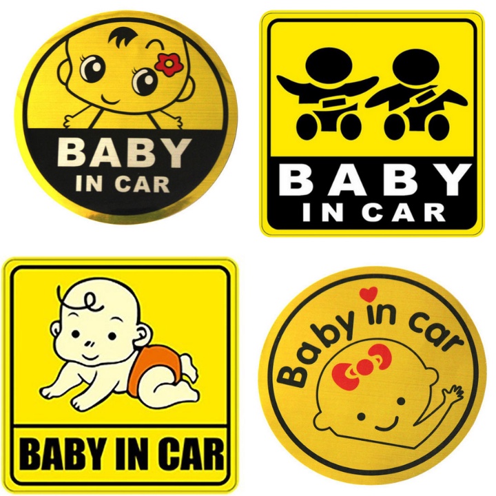 Tem Chữ BABY IN CAR Vàng Đồng Phản Quang Dán Sau Xe Ô Tô