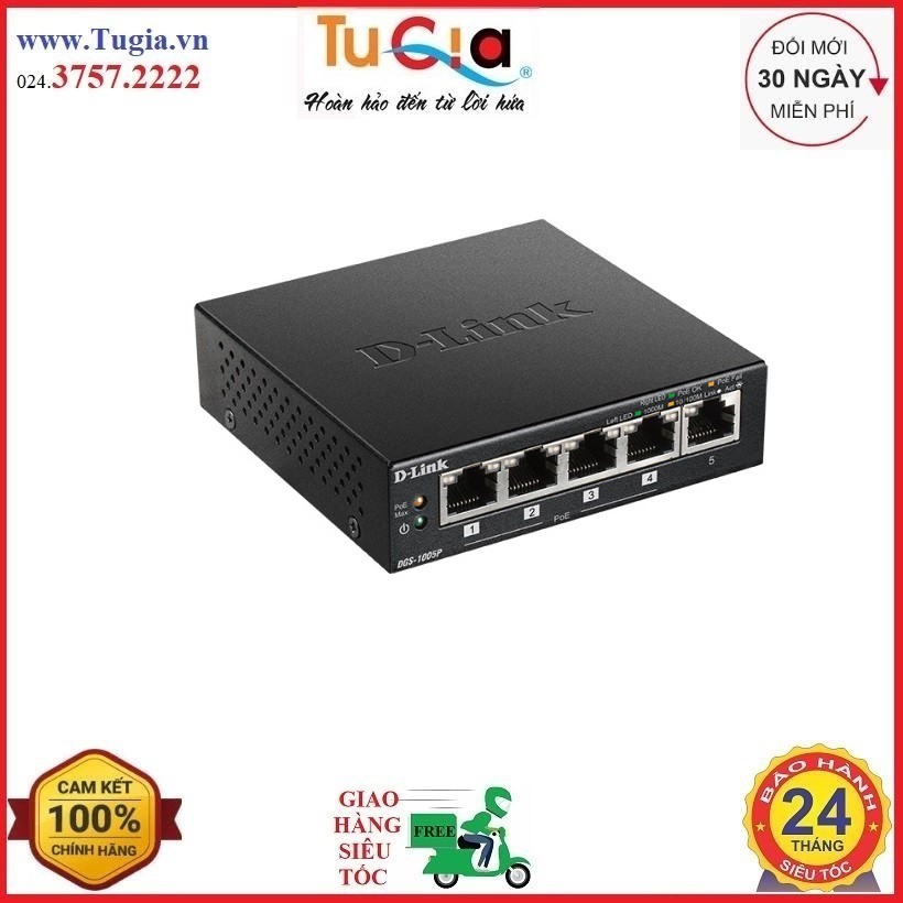 Bộ chuyển mạch 5 cổng - Switch 5-Port Desktop Gigabit PoE+ Switch D-Link DGS-1005P