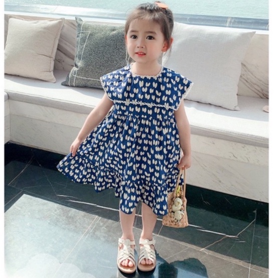 Váy bé gái - Váy tai thỏ xanh cam cổ vuông bánh bèo siêu xinh cho bé 1-5 Tuổi