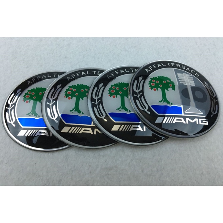Bộ 4 Miếng Dán Trang Trí Trục Bánh Xe 65mm In logo Mercedes Benz AMG Apple