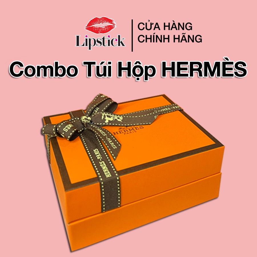 Hộp quà  túi hãng Hermes kèm nơ thiệp làm quà tặng, phụ kiện cho son Hermes