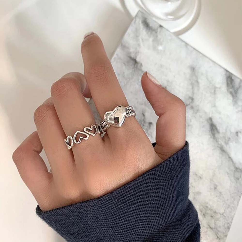 Nhẫn hở khắc hình trái tim kiểu dáng thời trang phong cách retro dành cho nữ