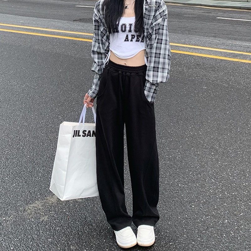 Quần thể thao ZHELIHANGFEI lưng cao ống suông phong cách retro