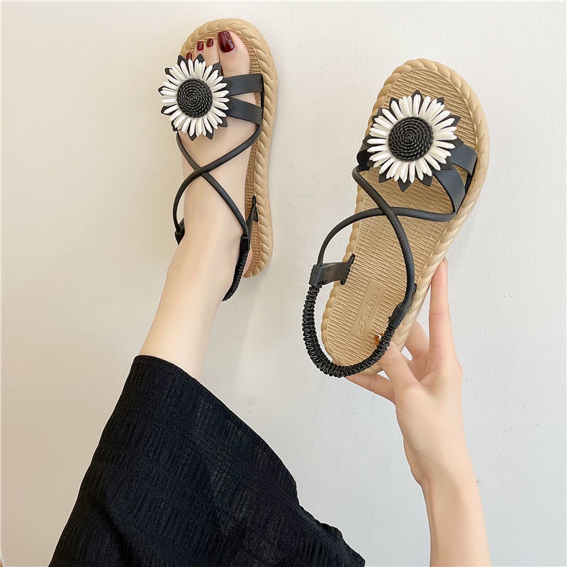 Xăng đan Đế Bằng Chống Trượt Chống Nước In Hình Hoa Cúc Cho Nữ