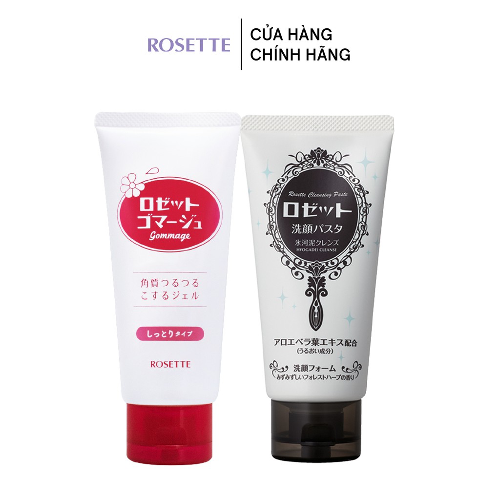 Combo Tẩy Tế Bào Chết Dành Cho Da Khô Rosette Gommage Moist 120g Và Sữa Rửa Mặt Dưỡng Ẩm Rosette 120g