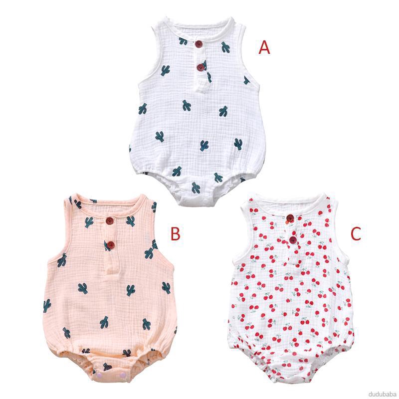 Jumpsuit Cotton Không Tay Đáng Yêu Cho Bé Gái 0-18 Tháng