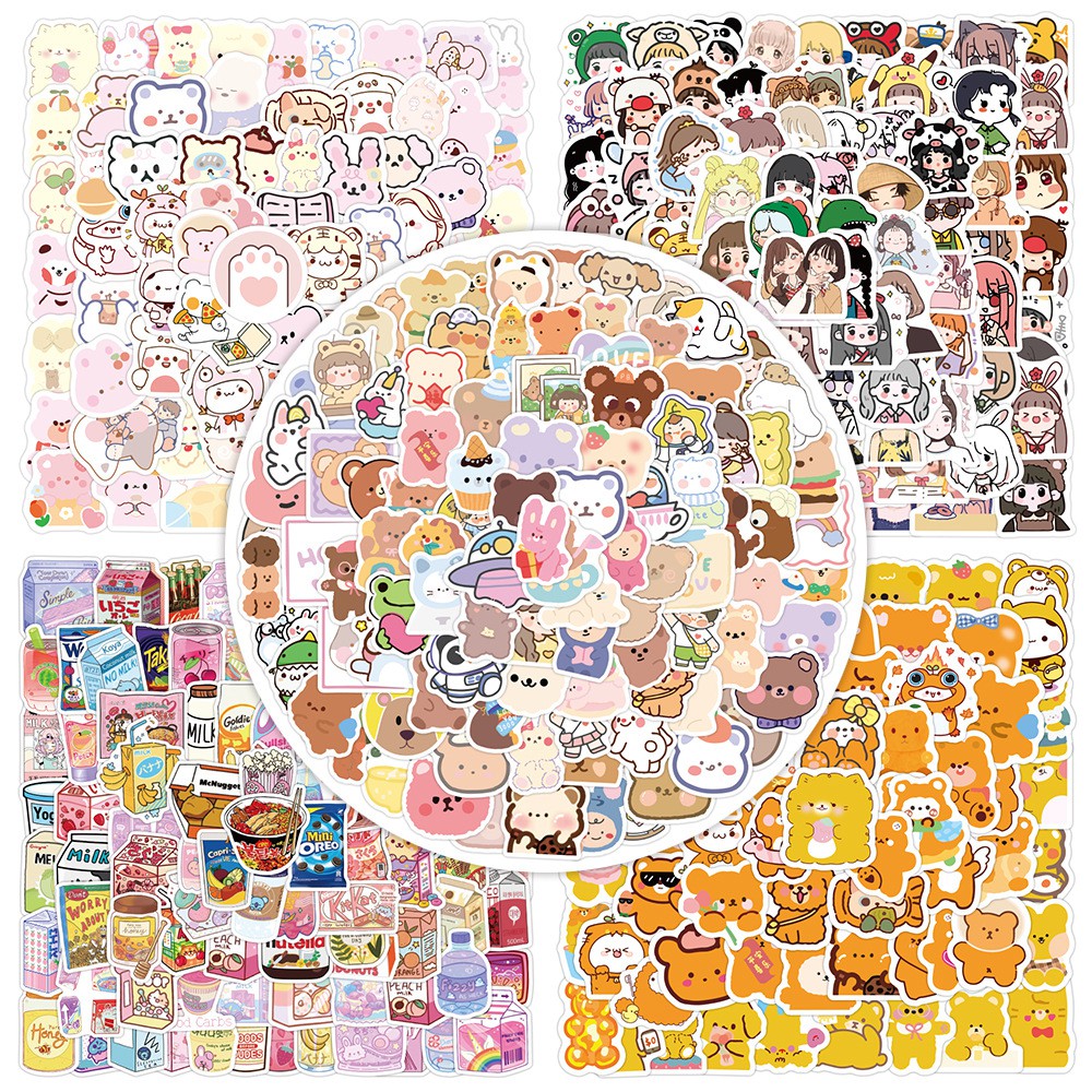 Set 100 Sticker Dán Hoạt Hình Dễ Thương