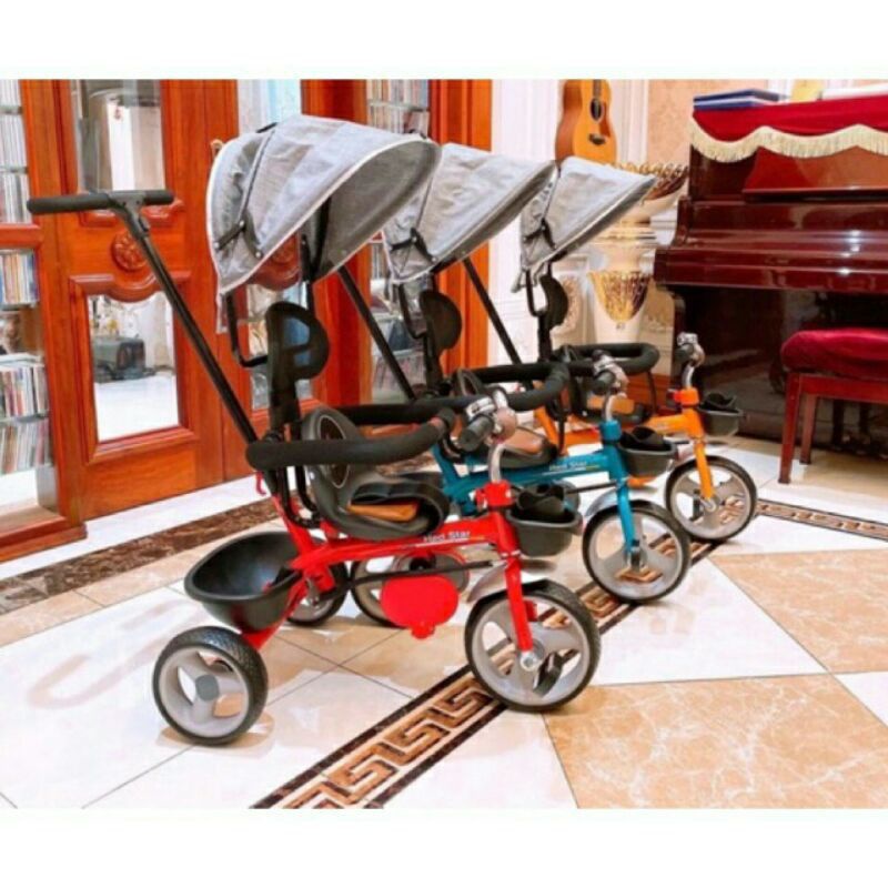 xe đẩy ,xe đạp 3 bánh cao cấp có mái che, nệm da