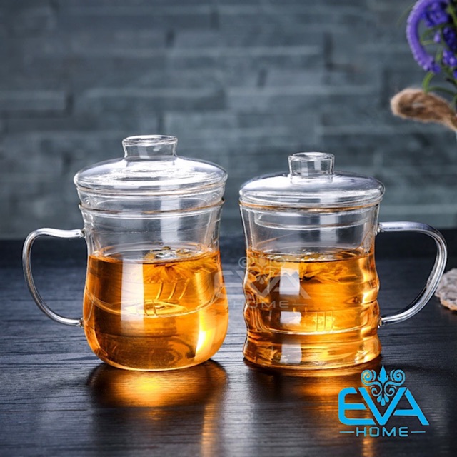 Bộ 2 Ly Lọc Trà Thuỷ Tinh Chịu Nhiệt Dáng Eo Thon Và Mắc Tre 350 Ml Couple Cups M2779