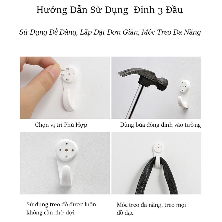 Combo 10 Đinh 3 Chân 4 Chân Chịu Lực, Móc Treo Tường Đóng Đinh, Đinh Treo Tranh Đóng Tường