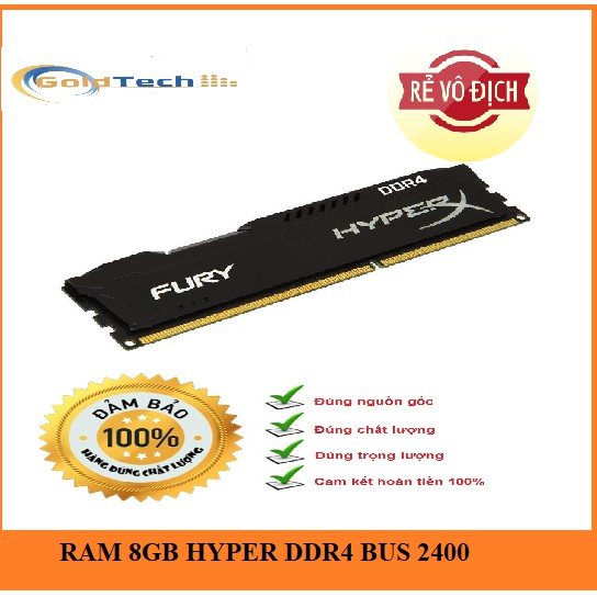 Ram PC Kingston HyperX Fury Black 8GB Bus 2400 DDR4 new bảo hành 36 tháng