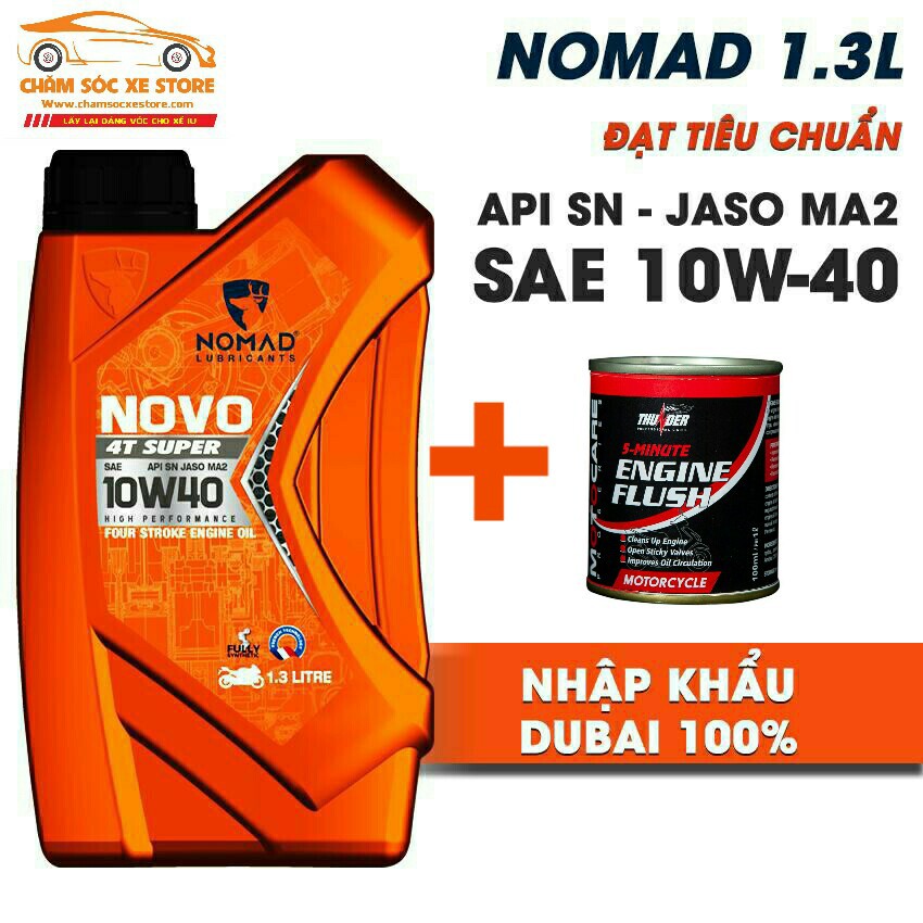 [MUA 1 TẶNG 1] Nhớt NOMAD tổng hợp toàn phân 1.3L API SN- JASO MA2 10W40 tặng súc động cơ