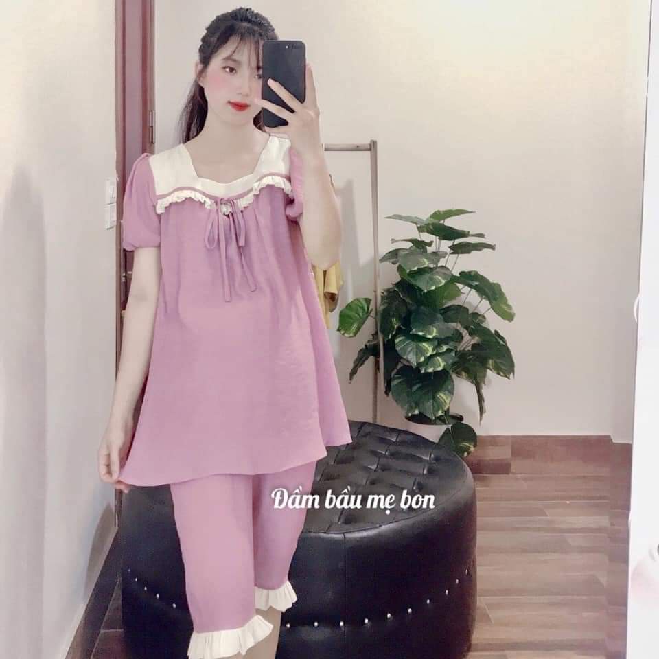 Bộ đồ bầu lửng phối ngực trắng màu sắc trẻ trung B001