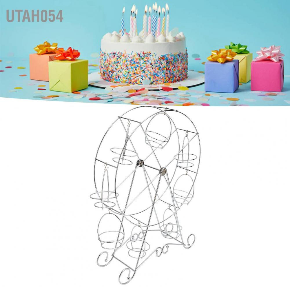 Hàng HOT Giá đỡ trưng bày Bánh Cupcake 8 cốc hình bánh xe đu quay bằng thép không gỉ【Utah054】