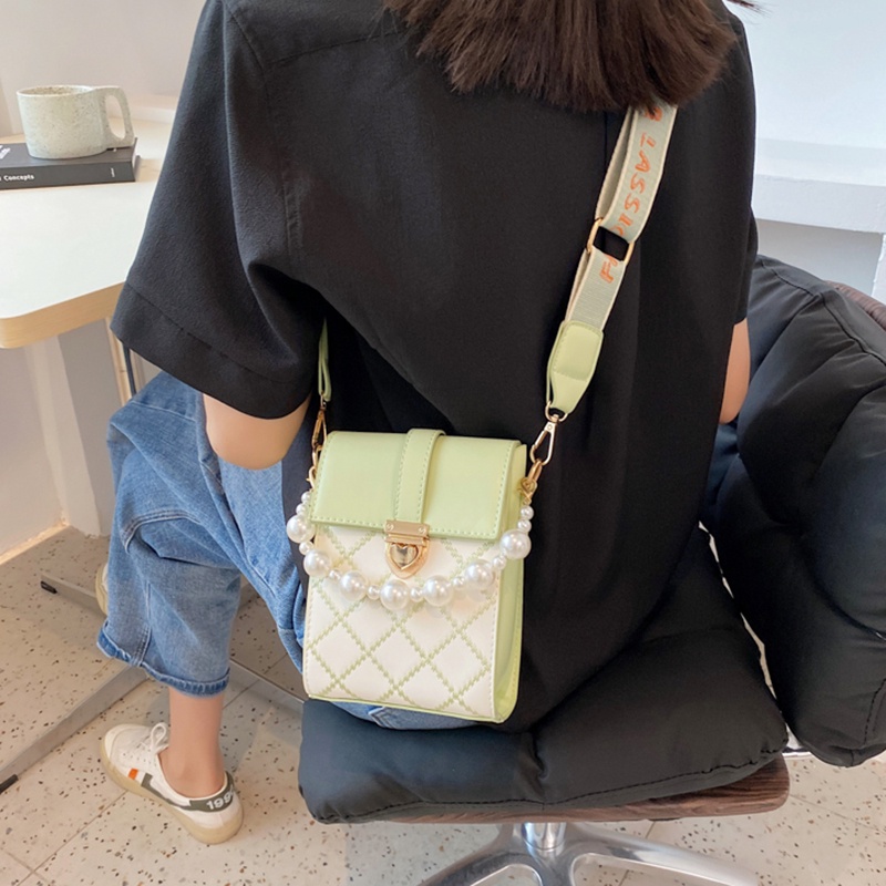 Túi đeo vai IELGY vừa điện thoại phối dây ngọc trai thời trang phong cách Hàn Quốc cho nữ