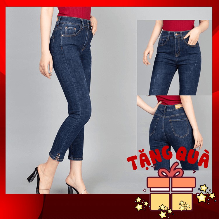 Quần Jean Ngố trơn lai xẻ đính đinh J0006