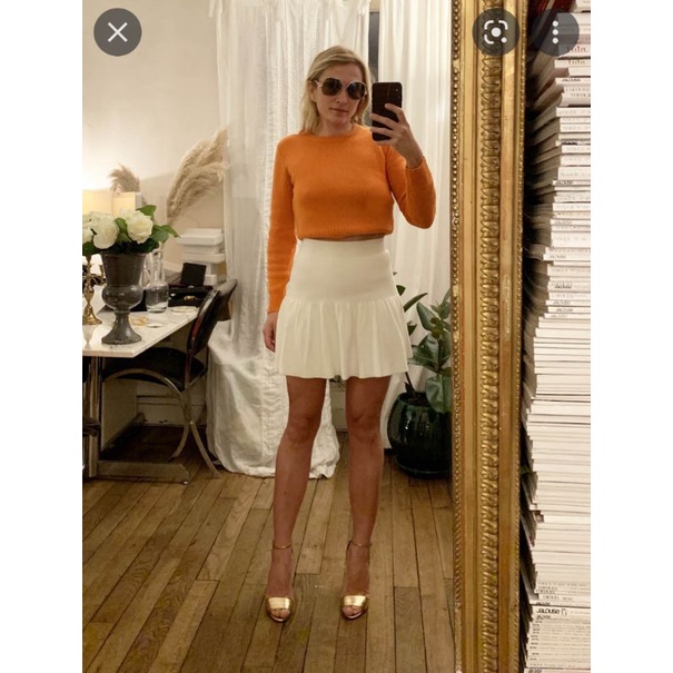 Chân váy dạ thu đông BCBG VNXK cv tennis ngắn len dệt cạp cao dáng xoè mini short skirt màu trắng xuất khẩu dư xịn