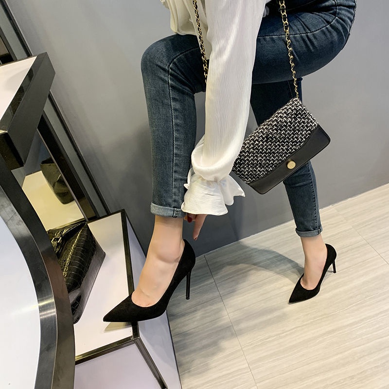Giày Cao Gót Mũi Nhọn Vải Satin Phong Cách Mới Thời Trang Xuân Hè 2021 Cho Bạn Gái