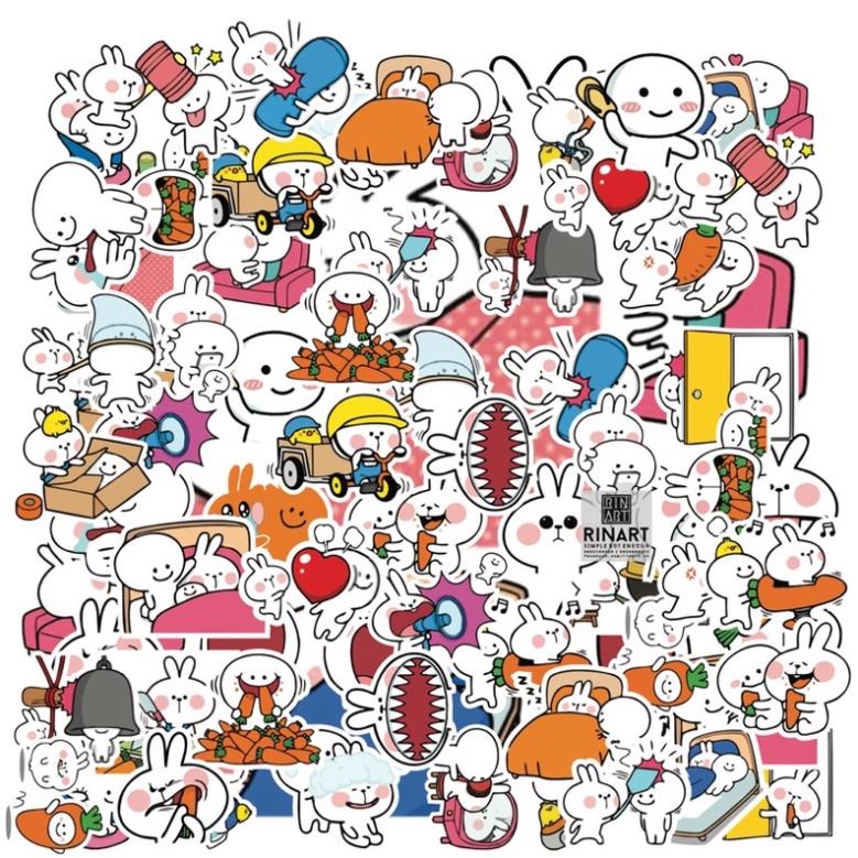 [STICKER 1K] SET 50 STICKER THỎ CUTE SIÊU CHẤT DÁN TRANG TRÍ ĐT LAPTOP VALI TƯỜNG TỦ KỆ MŨ BẢO HIỂM XE MÁY NOTEBOOK