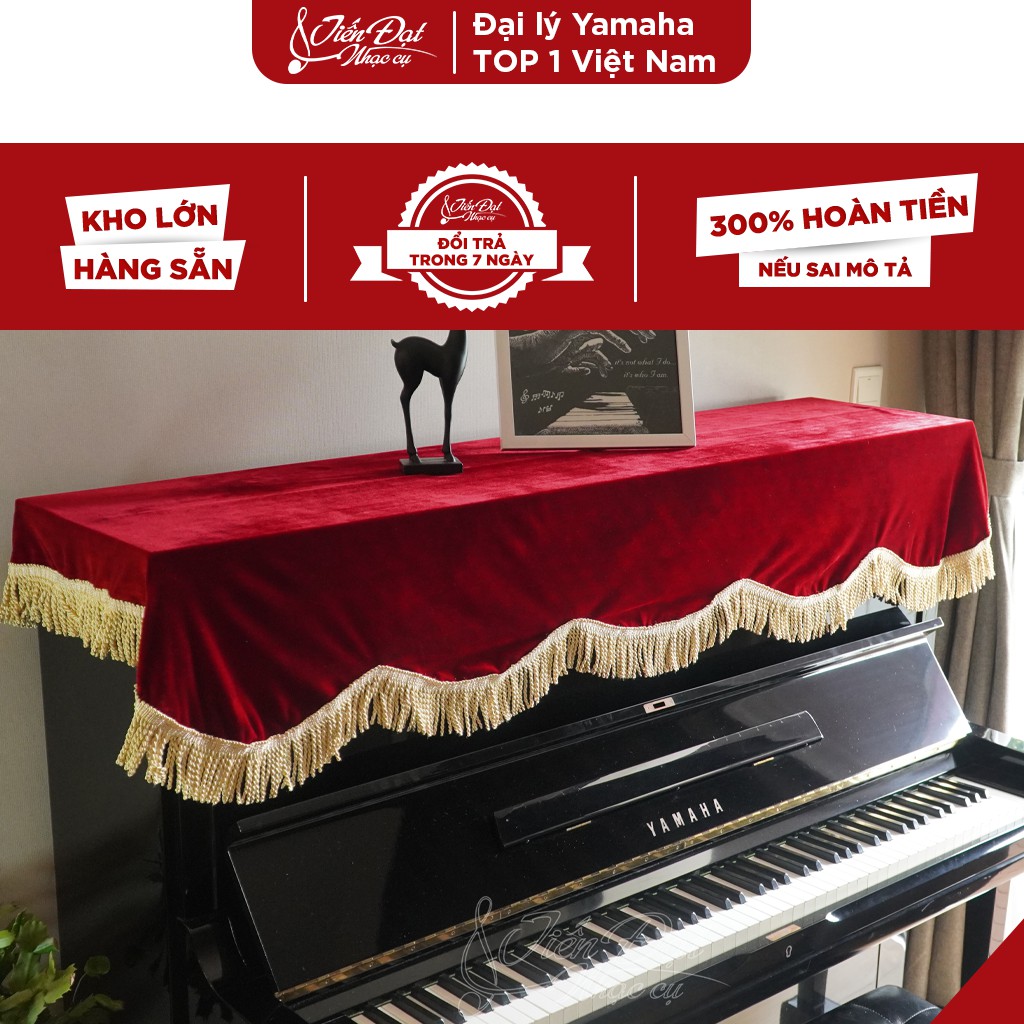 Khăn Phủ Đàn Piano Vải Nhung Đỏ Kèm Tua Rua Vàng Sang Trọng KU-05