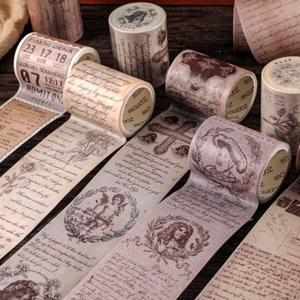 Cuộn Băng Keo Giấy Washi Họa Tiết Bảng Chữ Cái Phong Cách Vintage Trang Trí Sổ Tay/ Đồ Thủ Công Diy