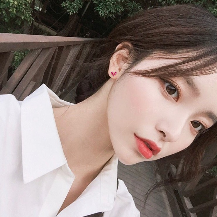 Bông tai trái tim đỏ đá thời trang sức nữ