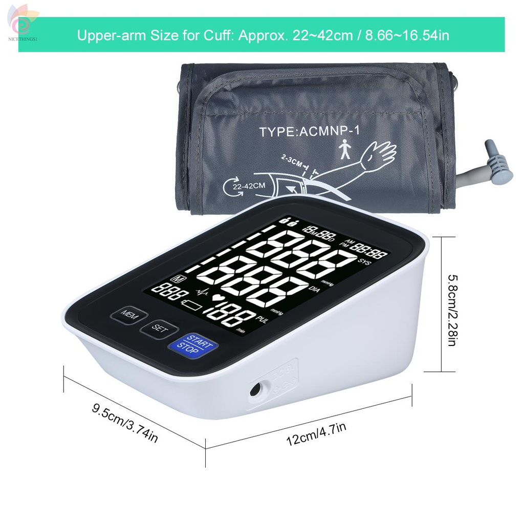 ET U80N Automatic Upper-arm Blood Pressure Monitor Digital Blood Pressure Meter with Large Cuff Fits 8.7-inch to 16.5-inch Upper-arm Support 2×90 Sets of Data Record Irregular Heart Beat Pulse Machine BP Meter for Medical Household Use