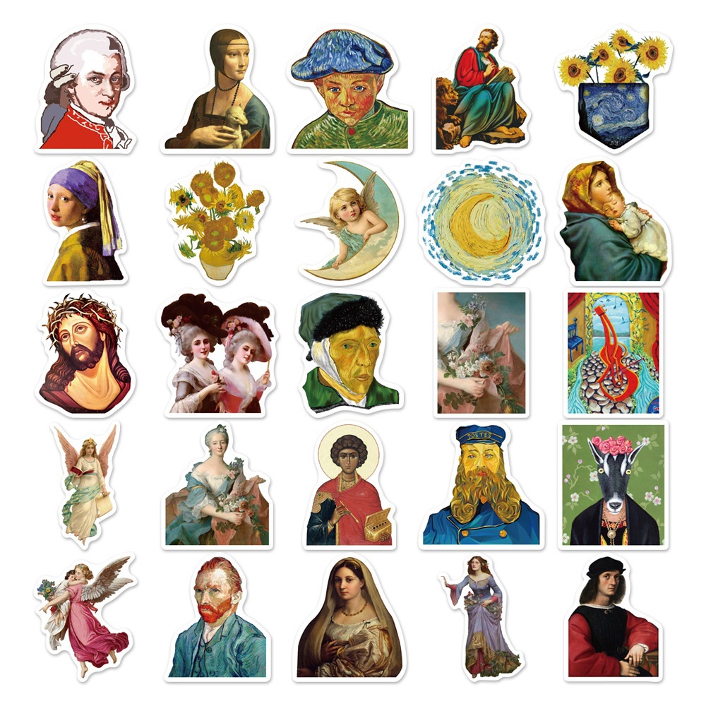 Bộ 100 Cái/Bộ ❉ Miếng Dán Trang Trí Kiểu Tranh Nổi Tiếng Độc Đáo ❉ Sticker Dán Tường Chống Thấm Nước Họa Tiết Tranh Sơn Dầu Theo Phong Cách Van Gogh