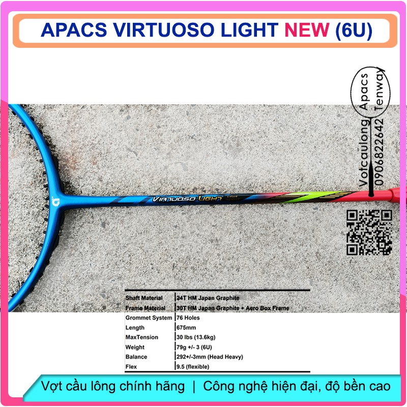 Vợt cầu lông Apacs Virtuoso Light - 6U  - nhẹ tựa lông hồng, màu sắc tươi trẻ