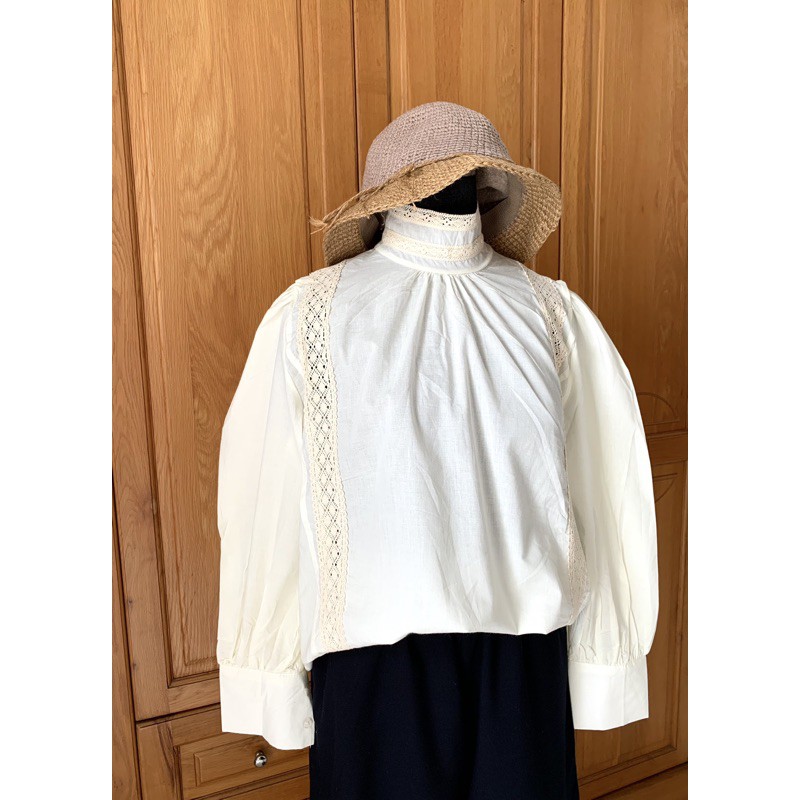 ÁO KIỂU TIỂU THƯ PHỐI REN CÓ CỔ- A06K | BigBuy360 - bigbuy360.vn