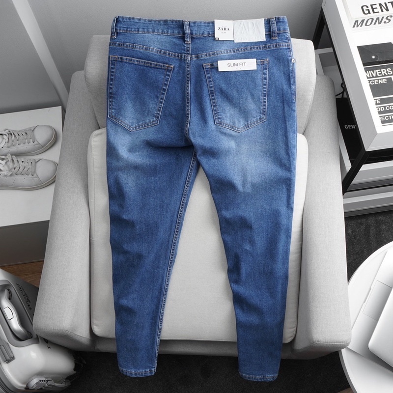 Quần jean nam ống đứng hàng xịn đẹp màu xanh chất co giãn slimfit