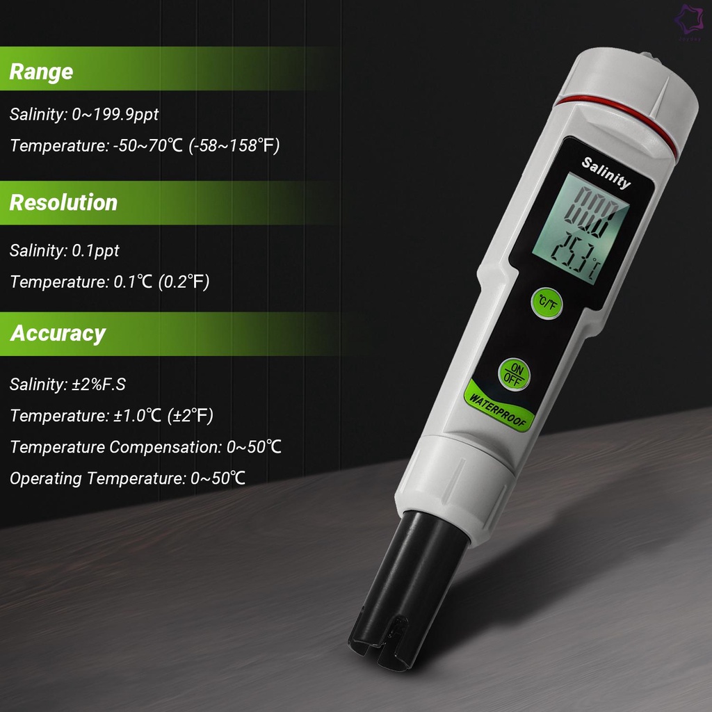 Salinometer Waterproof Salinity Test Pen 2-in-1 Salinity & Temperature Meter Portable Salinity Meter Salimeter Pen Type Salinograph 0~199.9ppt Range -50~70℃ Temperature Meter ℃/℉ Conversion Beverages Drink Salt Value and Temperature Measure Gauge