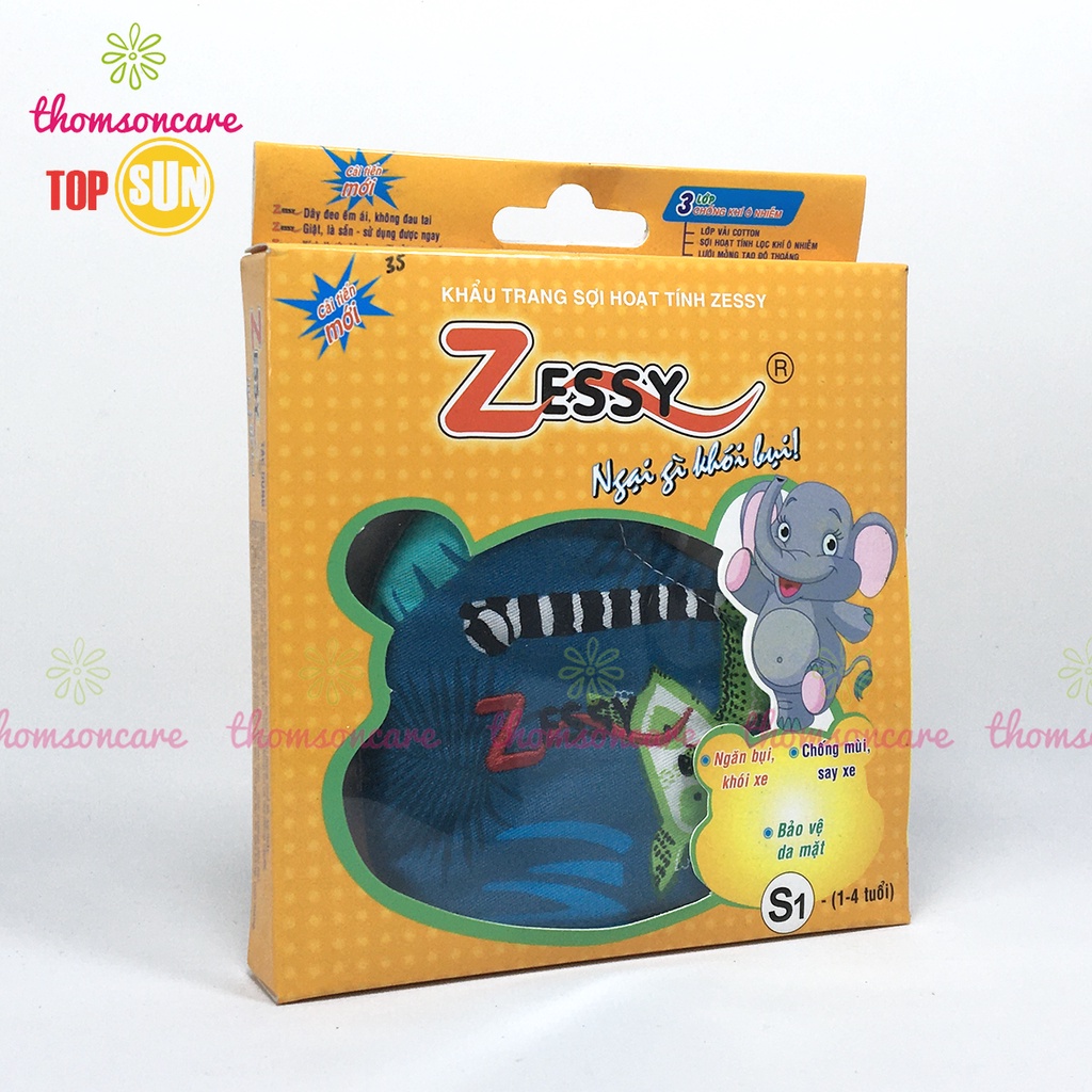 Khẩu trang vải kháng khuẩn Zessy cao cấp cho nam, nữ, thông thoáng từ sợi hoạt tính, ngăn ngừa khói bụi