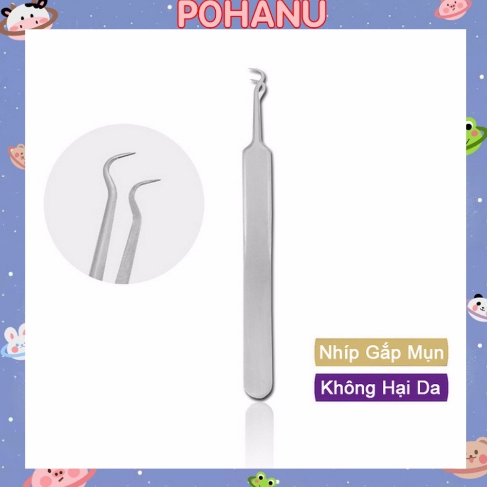 Nhíp gắp mụn Pohanu nhíp đầu cong gắp mụn đầu đen mụn ẩn thép không gỉ GM02