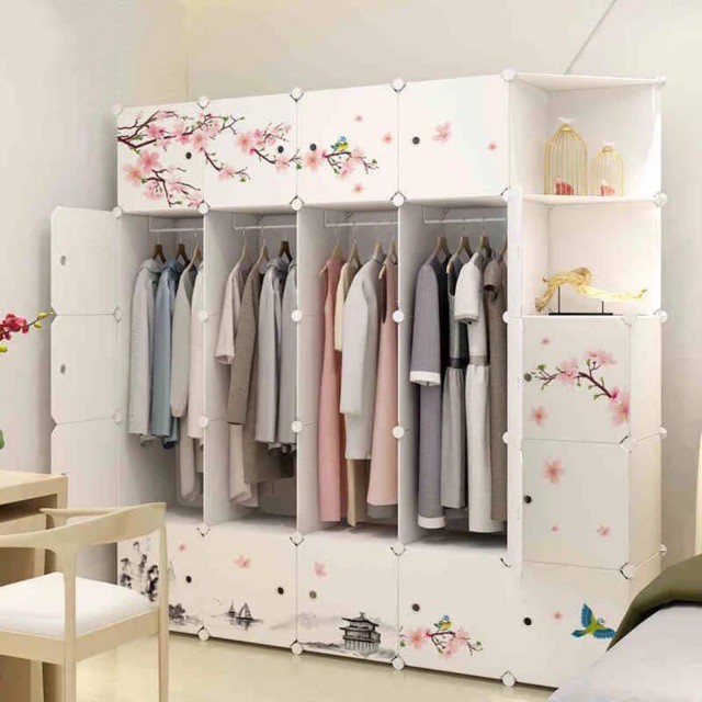 TỦ NHỰA LẮP GHÉP 25 Ô (GỒM 3 KỆ GÓC) CỬA HOA ANH ĐÀO ĐỂ QUẦN ÁO ĐA NĂNG THÔNG MINH sâu 47cm