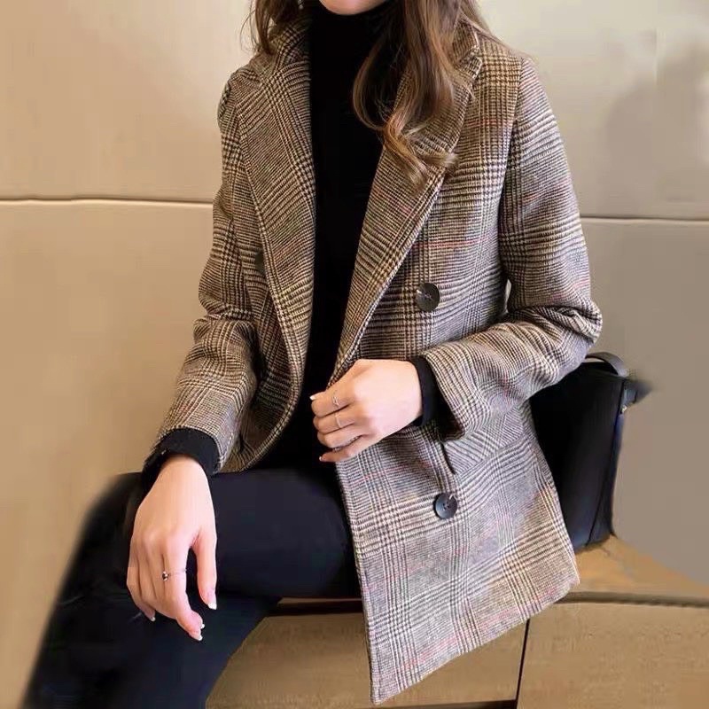 khoác khoác blazer dạ kẻ màu nâu